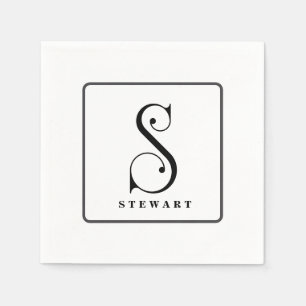 Stylish Monogram Initial S, Last Name Editable Napkin
