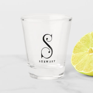 Stylish Monogram Initial S,  Last Name Editable  Shot Glass