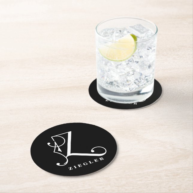 Stylish Monogram Initial Z,  Last Name Editable  Round Paper Coaster (Insitu)