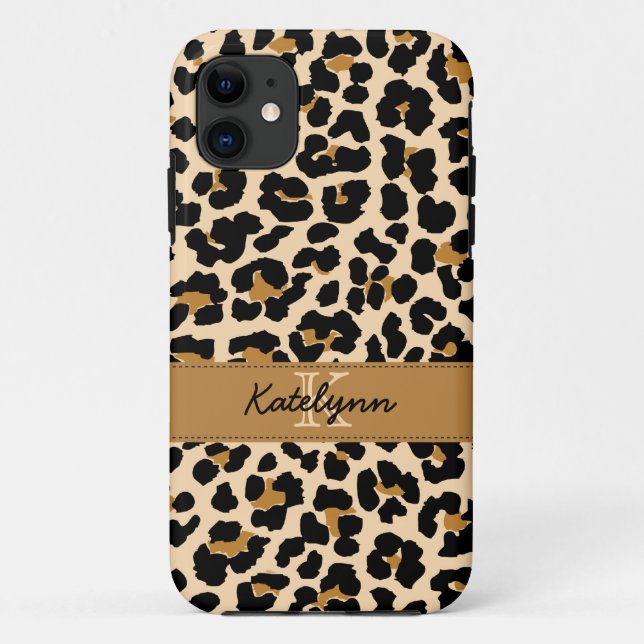 Stylish Monogram Leopard Print Phone Case Cover (Back)