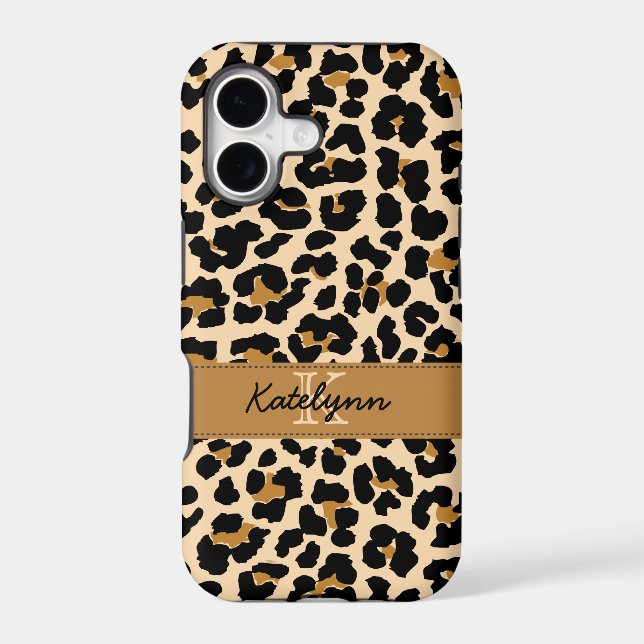 Stylish Monogram Leopard Print Phone Case Cover (Back)