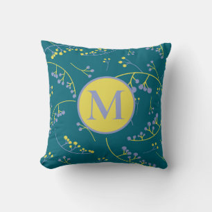 Stylish monogram lilac yellow berry pattern throw pillow