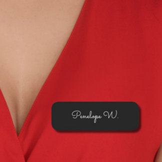 Stylish Monogram Modern Minimalist Black Script Name Tag