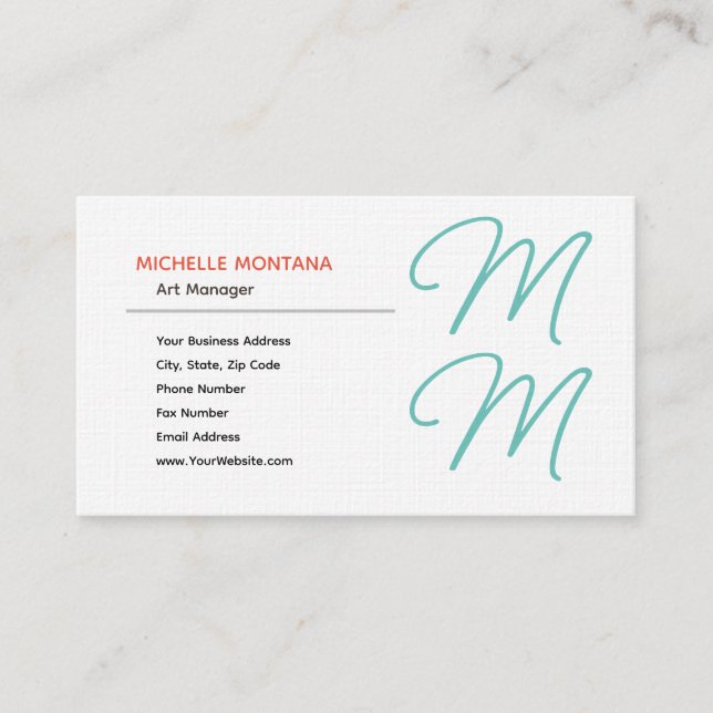 Stylish Monogram Modern Minimalist Plain Business Card (Front)