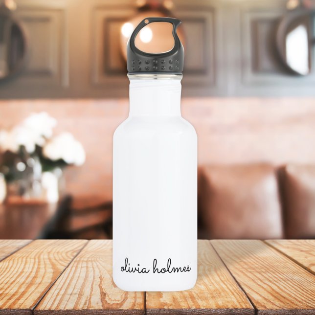 Stylish Monogram | Modern Minimalist White Script 532 Ml Water Bottle (Creator Uploaded)