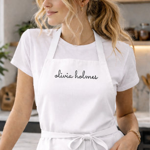 Stylish Monogram   Modern Minimalist White Script Apron