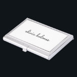 Stylish Monogram | Modern Minimalist White Script Business Card Holder<br><div class="desc">A simple stylish custom monogram design in an informal casual handwritten script typography in striking monochrome black and white. The monogram can easily be personalized to make a design as unique as you are! The perfect trendy bespoke gift or accessory for any occasion.</div>