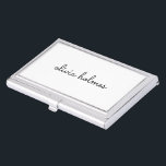 Stylish Monogram | Modern Minimalist White Script Business Card Holder<br><div class="desc">A simple stylish custom monogram design in an informal casual handwritten script typography in striking monochrome black and white. The monogram can easily be personalized to make a design as unique as you are! The perfect trendy bespoke gift or accessory for any occasion.</div>