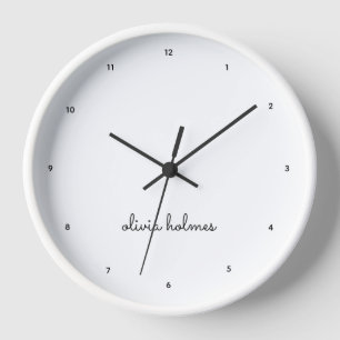 Stylish Monogram Modern Minimalist White Script Clock