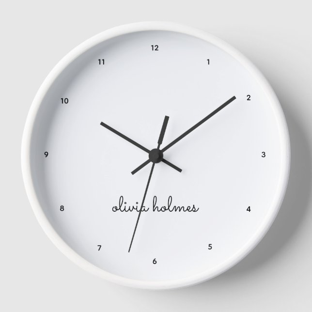 Stylish Monogram | Modern Minimalist White Script Clock (Front)