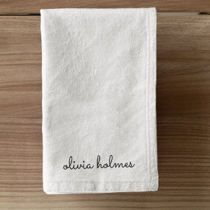 Stylish Monogram   Modern Minimalist White Script Hand Towel