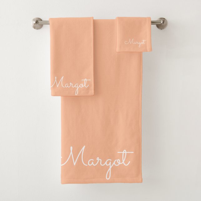 Stylish monogram modern peach script   bath towel set (Insitu)