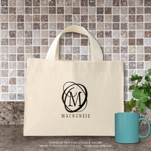 Stylish Monogram Name Custom Colour Mini Tote Bag