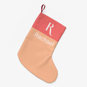 Stylish Monogram Name Peach Small Christmas Stocking