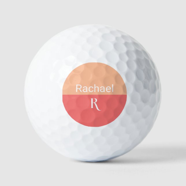 Stylish Monogram Name Peach Typography Golf Balls (Front)