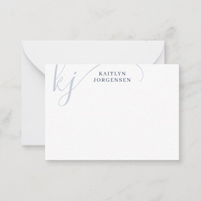 Stylish Monogram Navy Blue Fancy Script Initials Card (Front)