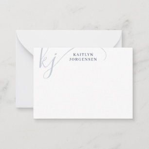 Stylish Monogram Navy Blue Fancy Script Initials Card