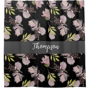 Stylish monogram night garden black, pink floral