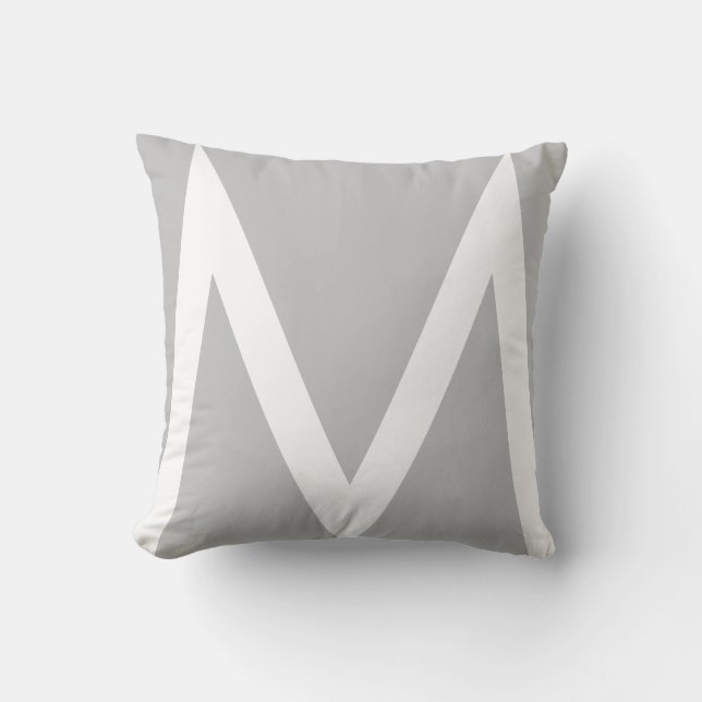 Stylish Monogram on Light Silver Grey Throw Pillow (Front)