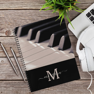 Stylish Monogram Piano Teacher Black and White Notebook