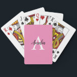 Stylish Monogram Pink Playing Cards<br><div class="desc">Stylish Monogram Pink Playing Cards featuring an elegant arrangement of name and monogram initial on a pretty pink background. The design is easy to personalize by typing the name and initial of your choice into the online personalization template before ordering cards.</div>