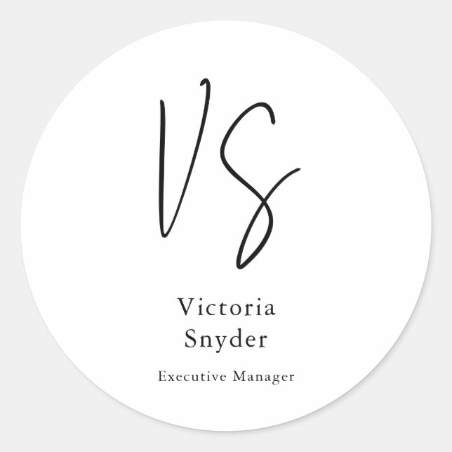 Stylish Monogram Professional Your Name Classic Round Sticker (Front)