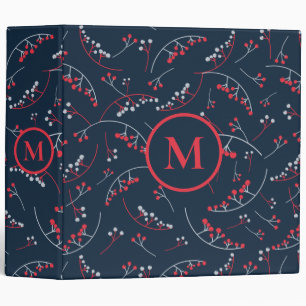 Stylish monogram red dark blue berry pattern binder