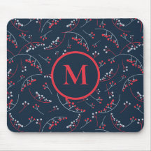 Stylish monogram red navy blue berry pattern