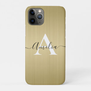 Stylish Monogram Script Faux Gold Metal Steel iPhone 11 Pro Case