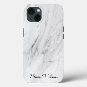 Stylish Monogram Script White Marble iPhone 13 Case
