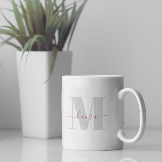 Stylish Monogram Simple Calligraphy Typography Coffee Mug (Simple monogram coffee mug)