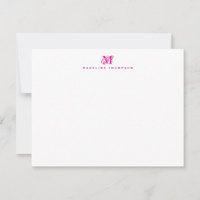 Stylish Monogram Simple Magenta Note Card (Front)
