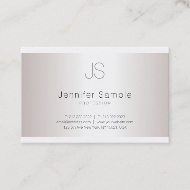 Stylish Monogram Sleek Design Salon Silver Modern Business Card (Front)