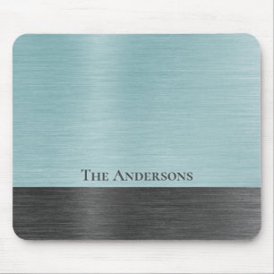 Stylish Monogram Teal Grey Metallic Mouse Pad