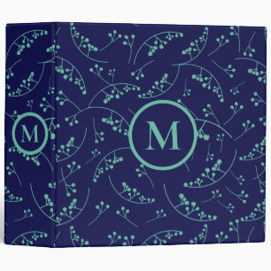 Stylish monogram teal turquoise berry pattern binder