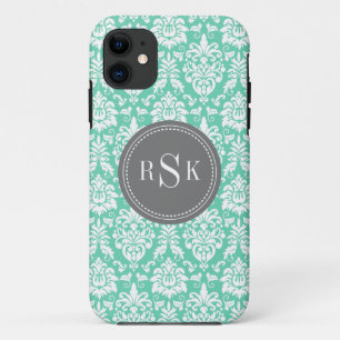 Stylish Monogram Trio Mint Damask iPhone 11 Case