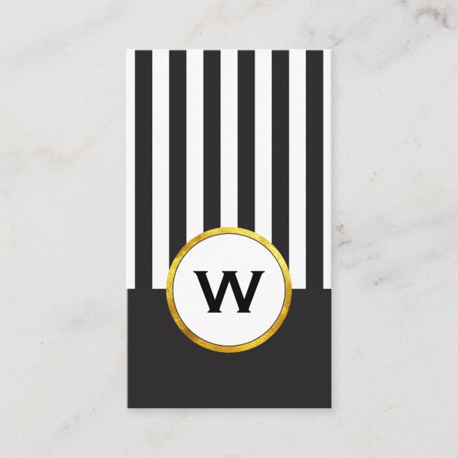 Stylish Monogram Vertical Stripes Business Card (Front)