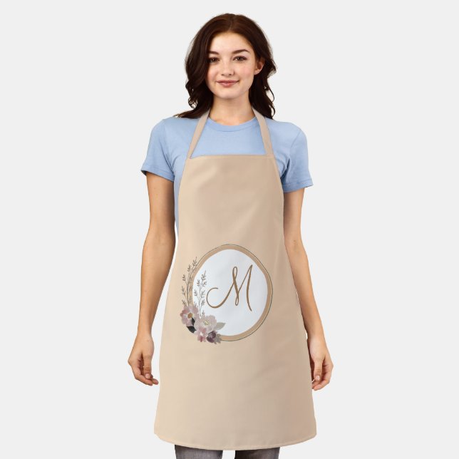 Stylish Monogram Watercolor Floral Personalized Apron (Worn)