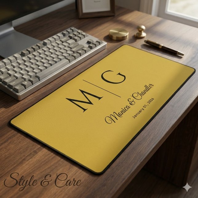 Stylish Monogram With Couple Name Metallic Gold Desk Mat (Stylish Monogram With Couple Name Metallic Gold Desk Mat)