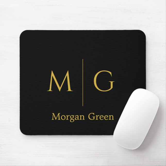 Stylish Monogram with Name Design Black Mouse Pad (With Mouse)