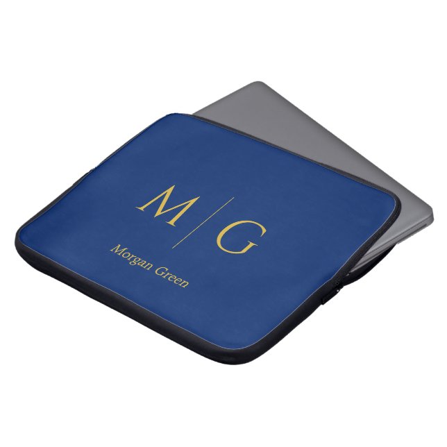Stylish Monogram with Name Design Navy Laptop Sleeve (Front Top)