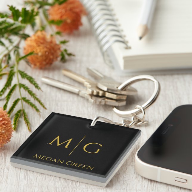Stylish Monogram With Name Personalized Acrylic Keychain (Front Right)