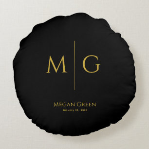 Stylish Monogram With Name Personalized Black Round Pillow