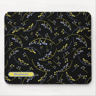Stylish monogram yellow lilac berry pattern mouse pad