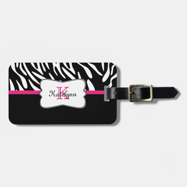 Stylish Monogram Zebra Print Luggage Tag (Front Horizontal)