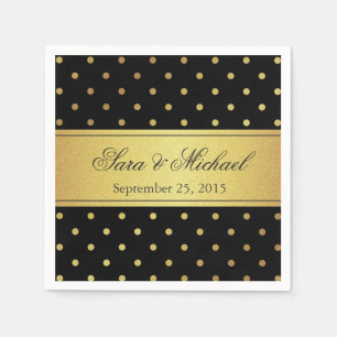 Stylish Monogrammed - Black and Gold Polka Dots Napkin