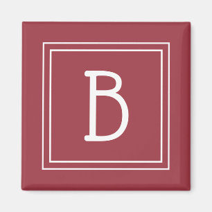 Stylish Monogrammed Crimson Red & White Initial Magnet