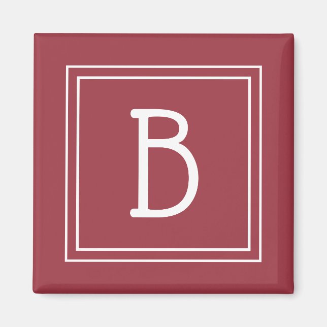 Stylish Monogrammed Crimson Red & White Initial Magnet (Front)