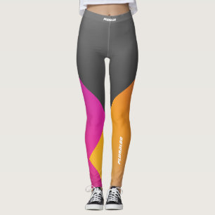 Stylish monogrammed grey pink yellow workout leggings