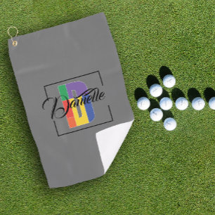 Stylish monogrammed initial coloured letter D grey Golf Towel